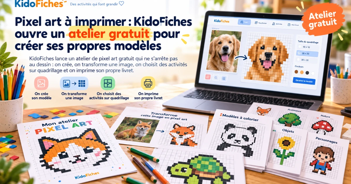 Couverture de l’article Pixel art à imprimer : KidoFiches ouvre un atelier gratuit pour créer ses propres modèles