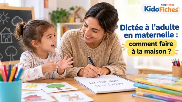 Couverture : Dictée à l’adulte en maternelle : comment faire à la maison ?