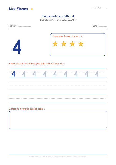 J'apprends le chiffre 4 — aperçu de la fiche