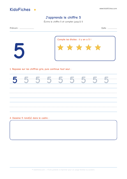 J'apprends le chiffre 5 — aperçu de la fiche