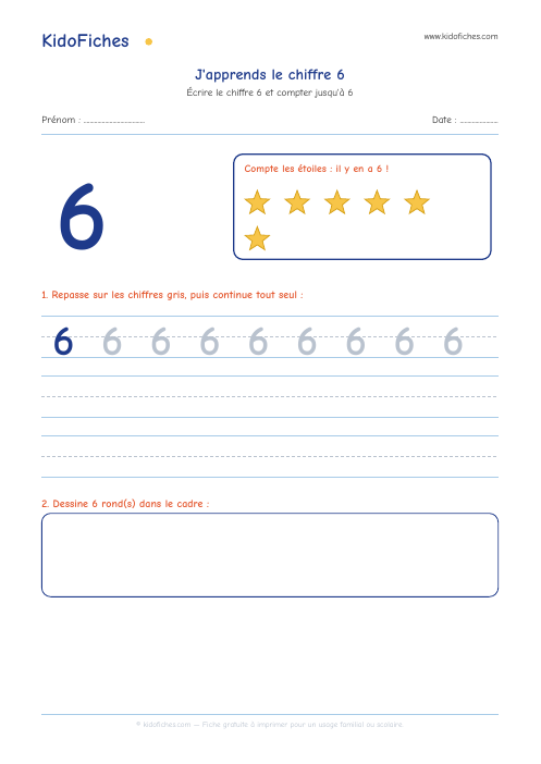 J'apprends le chiffre 6 — aperçu de la fiche