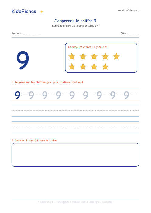 J'apprends le chiffre 9 — aperçu de la fiche