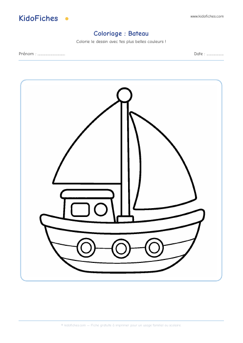 Coloriage Bateau — aperçu de la fiche