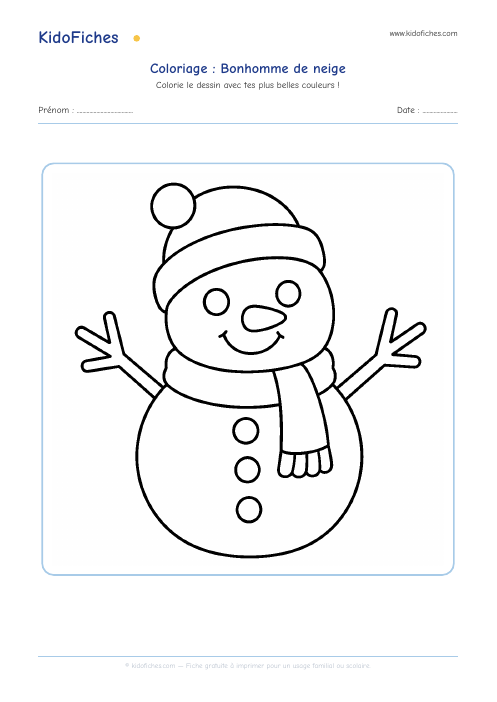 Coloriage Bonhomme de neige — aperçu de la fiche