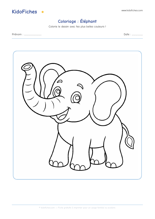 Coloriage Éléphant — aperçu de la fiche