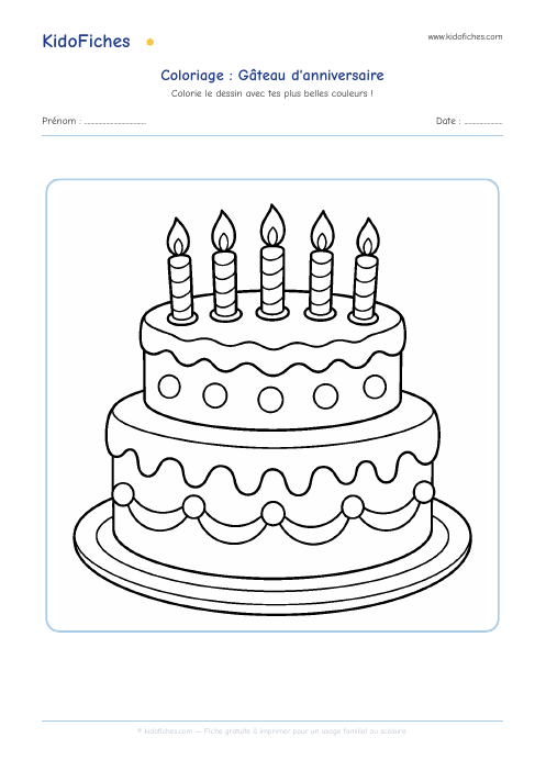 Coloriage Gâteau d'anniversaire — aperçu de la fiche