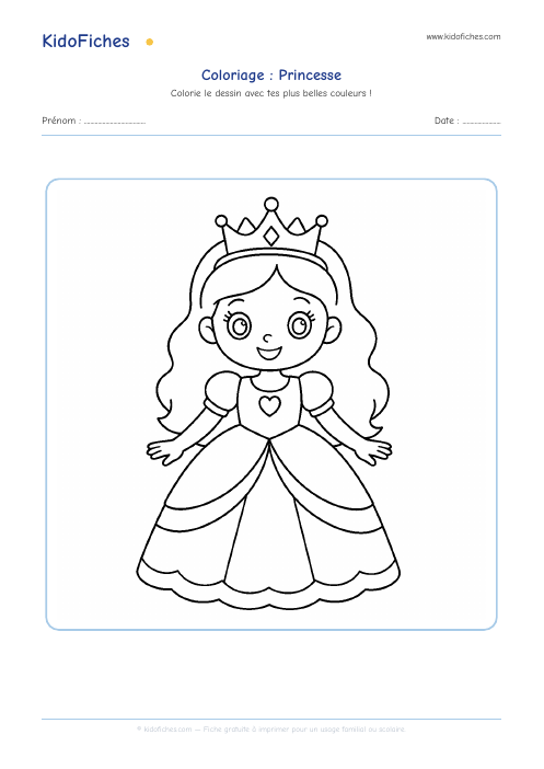 Coloriage Princesse — aperçu de la fiche