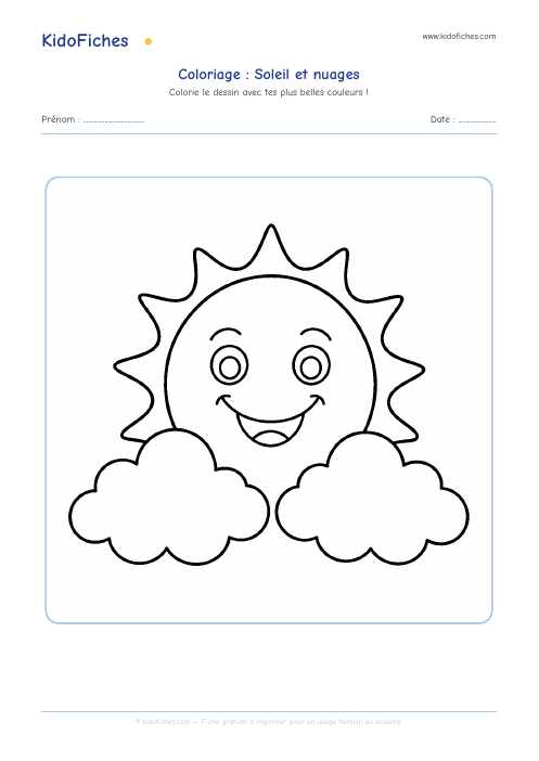 Coloriage Soleil et nuages — aperçu de la fiche