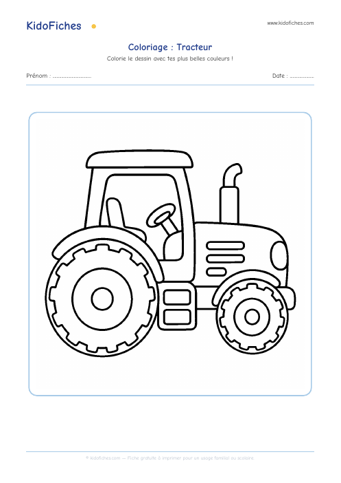 Coloriage Tracteur — aperçu de la fiche