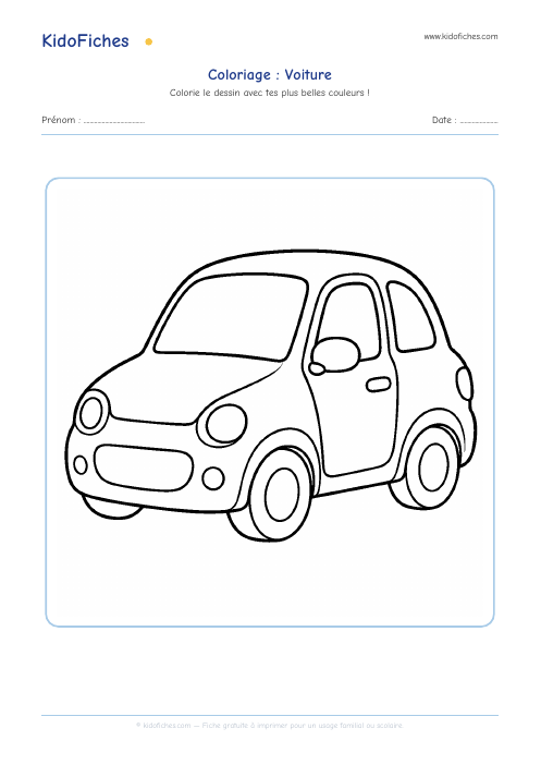 Coloriage Voiture — aperçu de la fiche