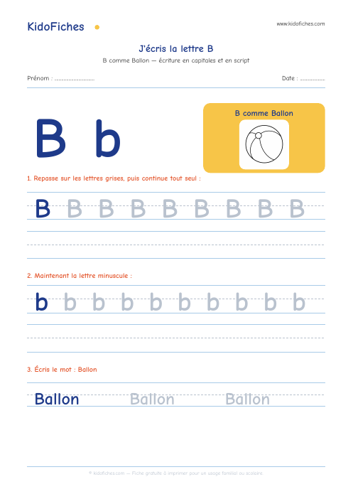 Écriture de la lettre B — aperçu de la fiche