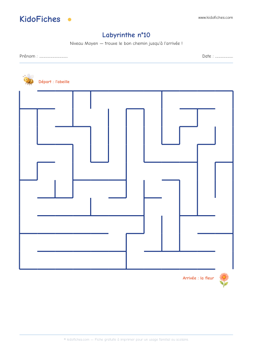 Aperçu de la fiche Labyrinthe n°10 (Moyen)
