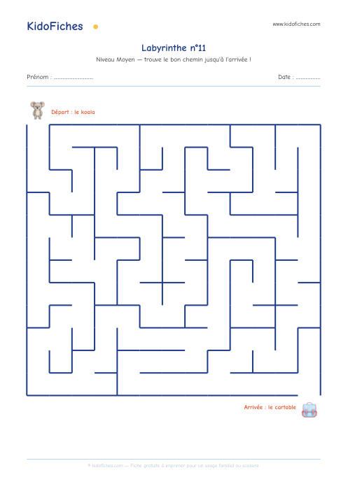 Aperçu de la fiche Labyrinthe n°11 (Moyen)