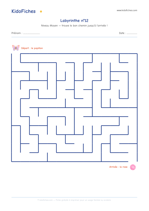 Aperçu de la fiche Labyrinthe n°12 (Moyen)
