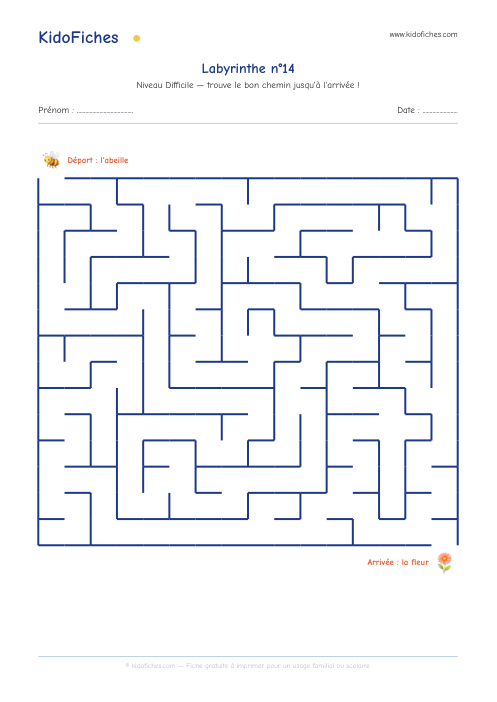 Aperçu de la fiche Labyrinthe n°14 (Difficile)