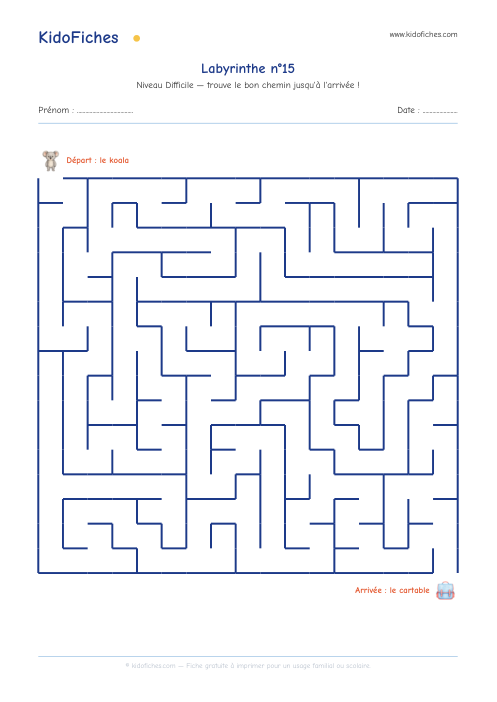 Aperçu de la fiche Labyrinthe n°15 (Difficile)