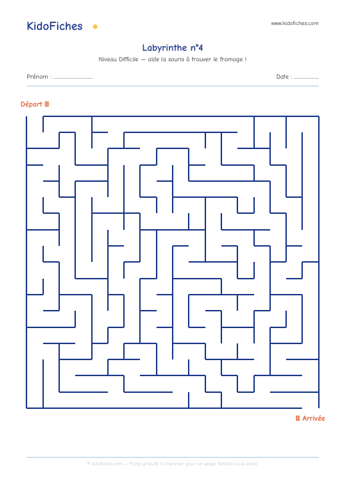 Labyrinthe n°4 (Difficile) — aperçu de la fiche