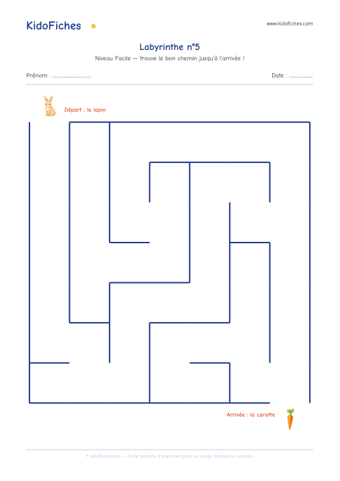 Aperçu de la fiche Labyrinthe n°5 (Facile)