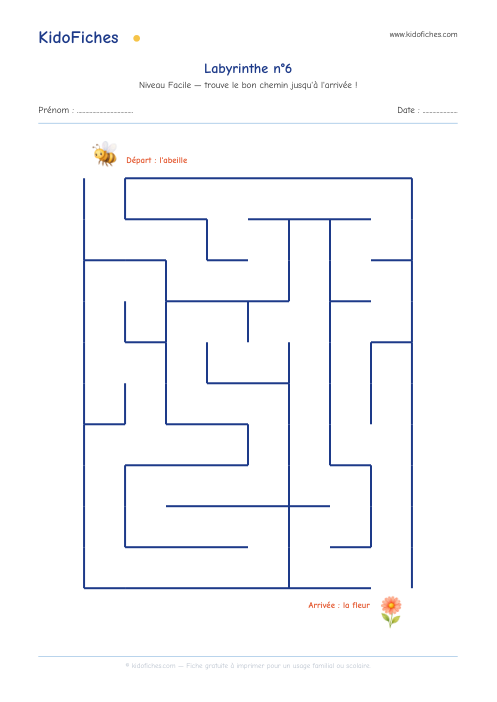 Aperçu de la fiche Labyrinthe n°6 (Facile)