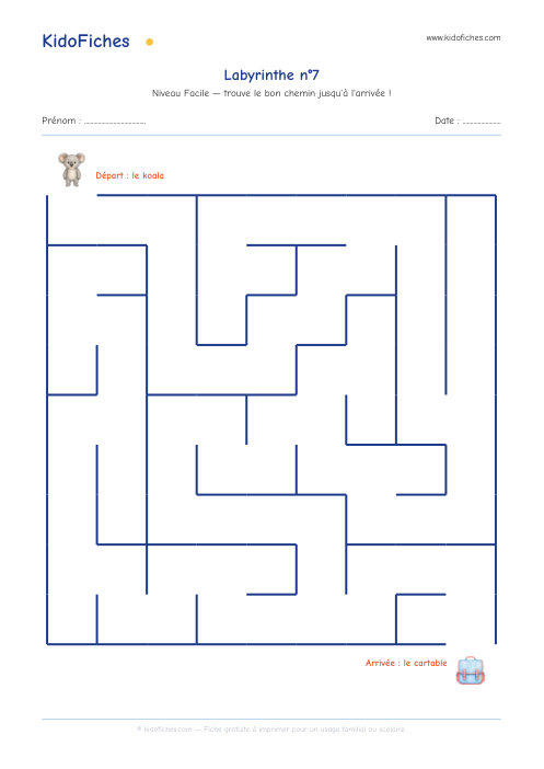 Aperçu de la fiche Labyrinthe n°7 (Facile)
