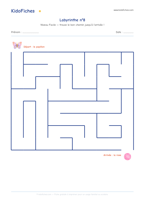 Aperçu de la fiche Labyrinthe n°8 (Facile)