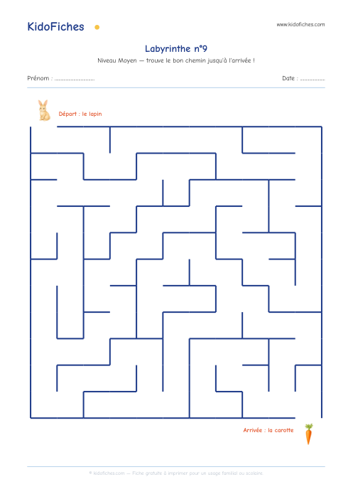 Aperçu de la fiche Labyrinthe n°9 (Moyen)