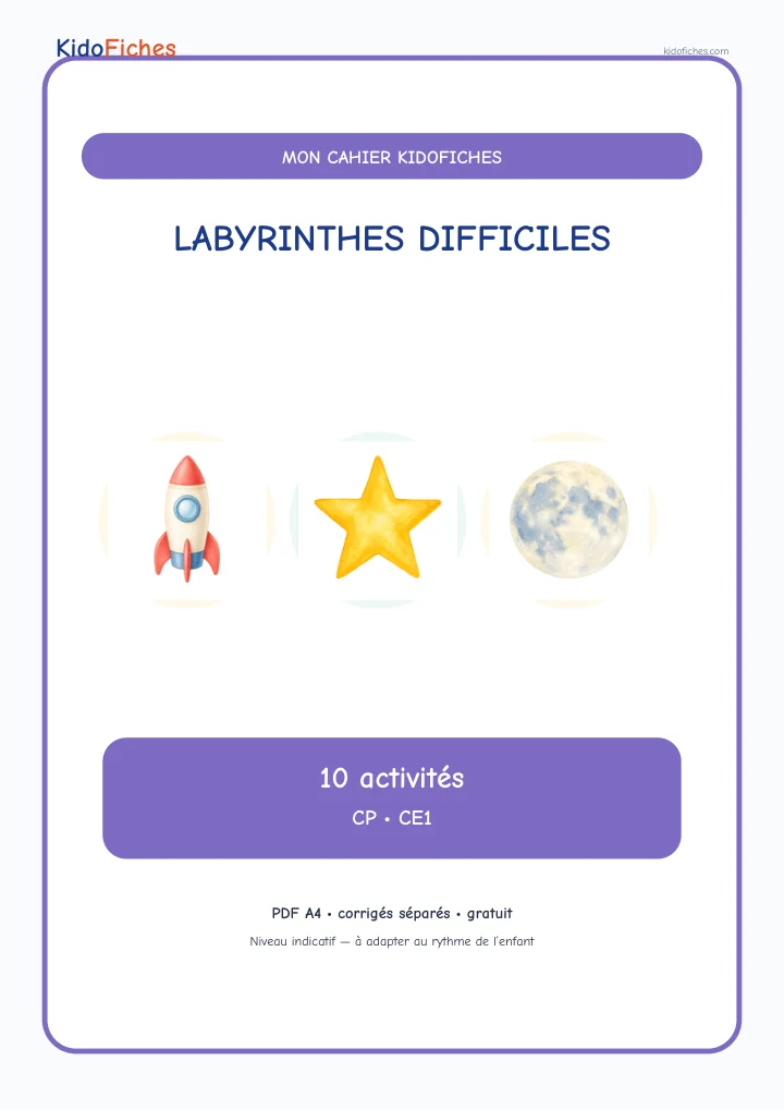 Couverture du Cahier de labyrinthes difficiles — CP/CE1