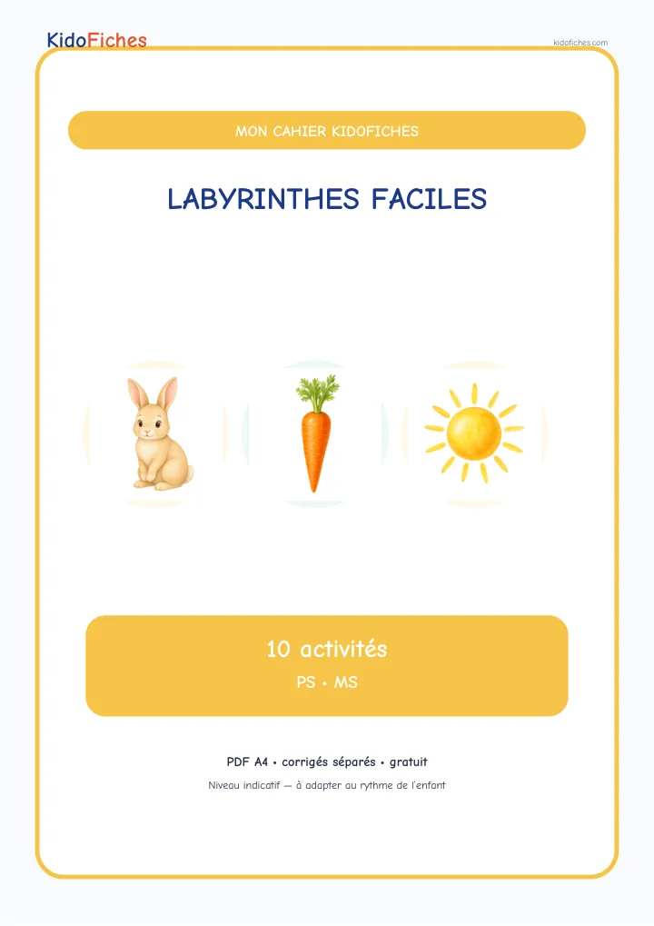 Couverture du Cahier de labyrinthes faciles — PS/MS