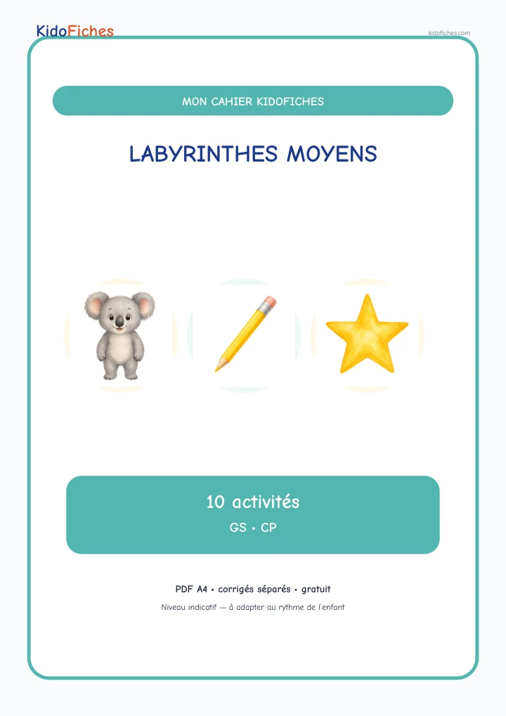 Couverture du Cahier de labyrinthes moyens — GS/CP