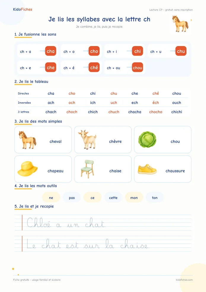 Aperçu de la fiche Je lis les syllabes avec ch