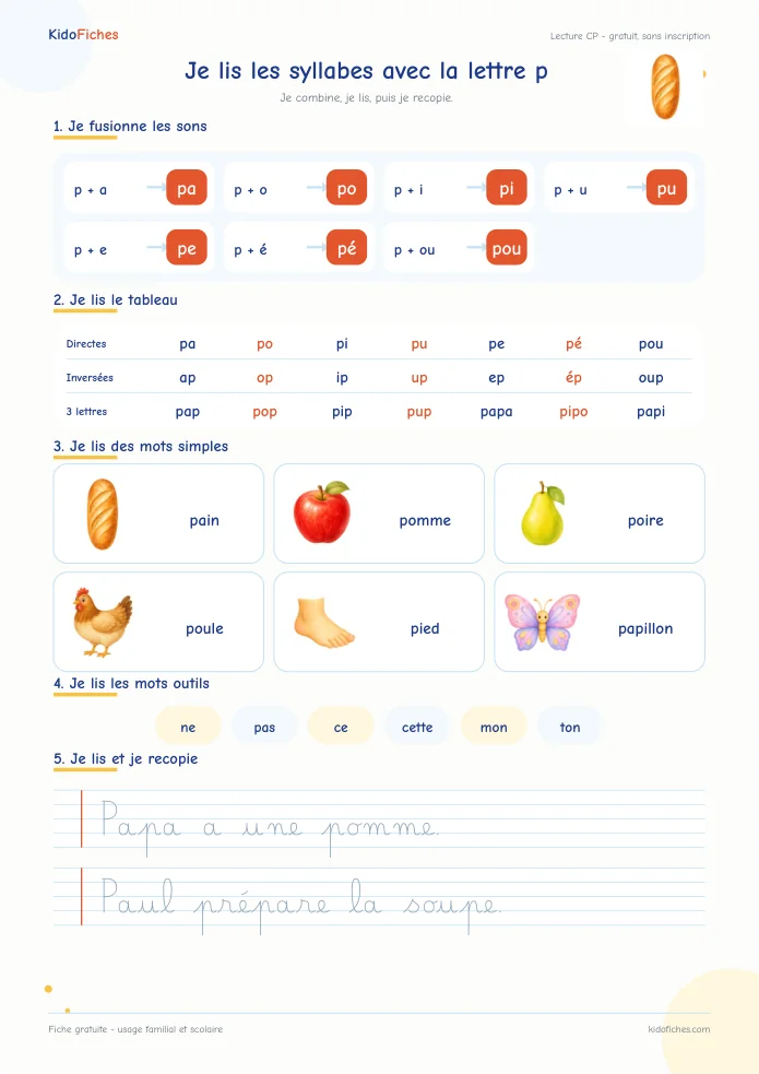 Aperçu de la fiche Je lis les syllabes avec p