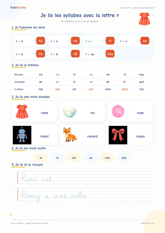Aperçu : Je lis les syllabes avec r