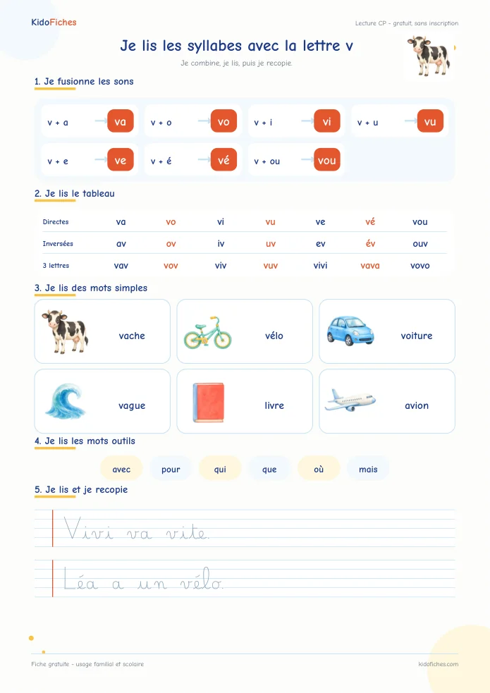 Aperçu de la fiche Je lis les syllabes avec v