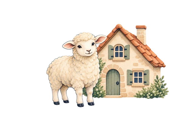 Un mouton près d’une maison : deux mots qui commencent par le son /m/.