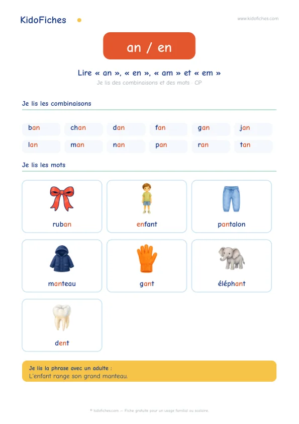 Aperçu : Le son /ɑ̃/ avec « an », « en », « am », « em »