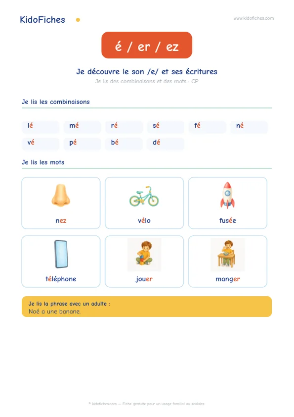 Aperçu de la fiche é / er / ez
