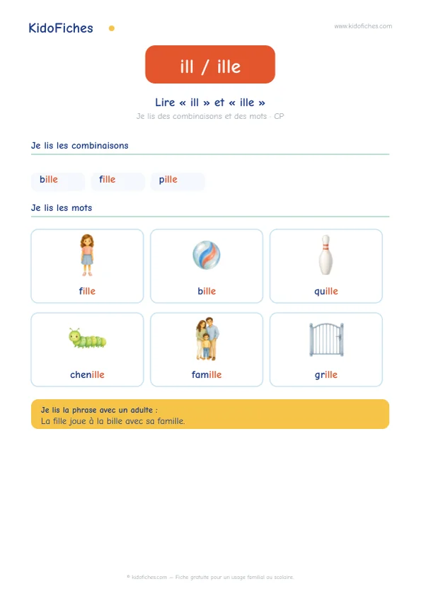 Aperçu : Lire « ill » et « ille » quand ils notent /j/