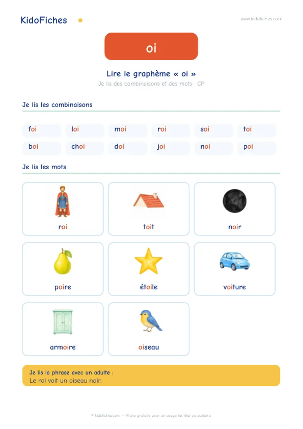 Aperçu : Lire le graphème « oi » : /wa/