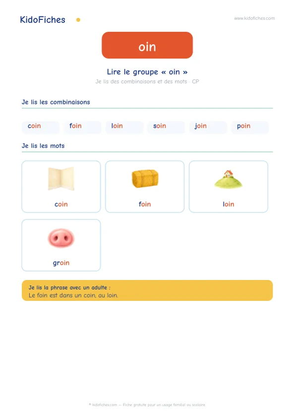 Aperçu : Lire le groupe « oin » : /wɛ̃/