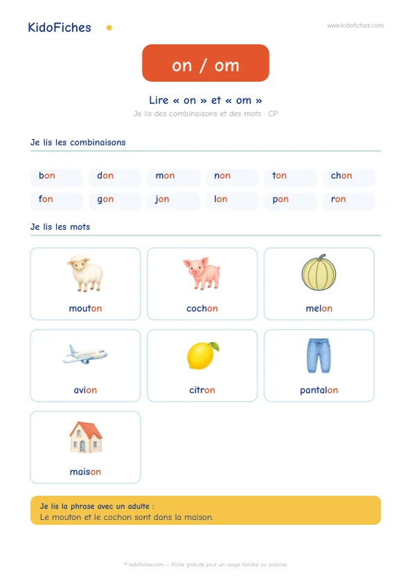 Aperçu : Le son /ɔ̃/ avec « on » et « om »