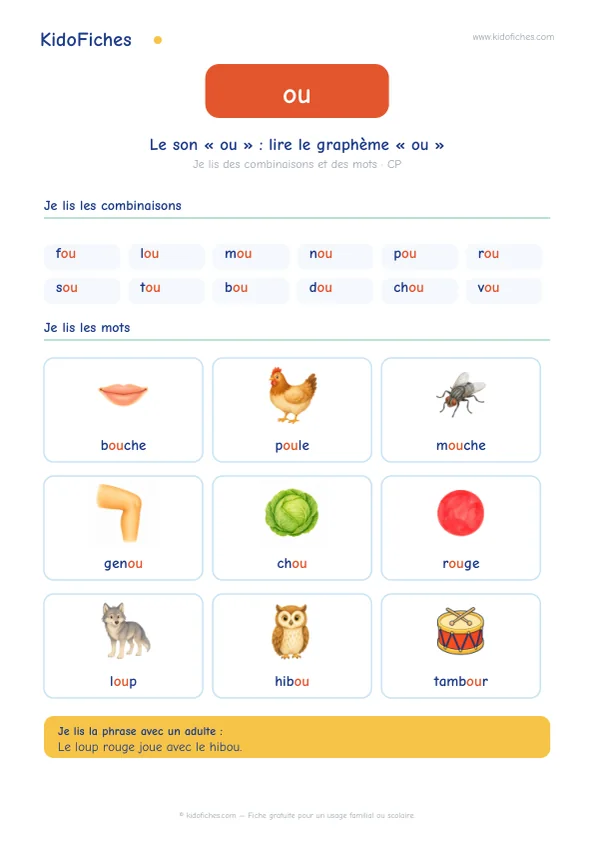 Aperçu : Le son « ou » : lire le graphème « ou »