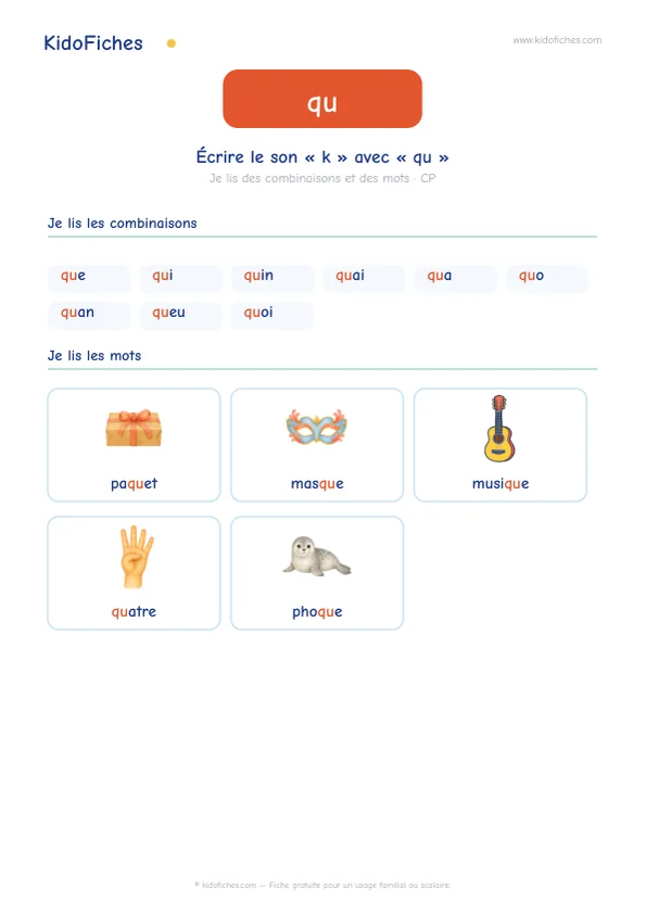 Aperçu : Écrire le son /k/ avec « qu »
