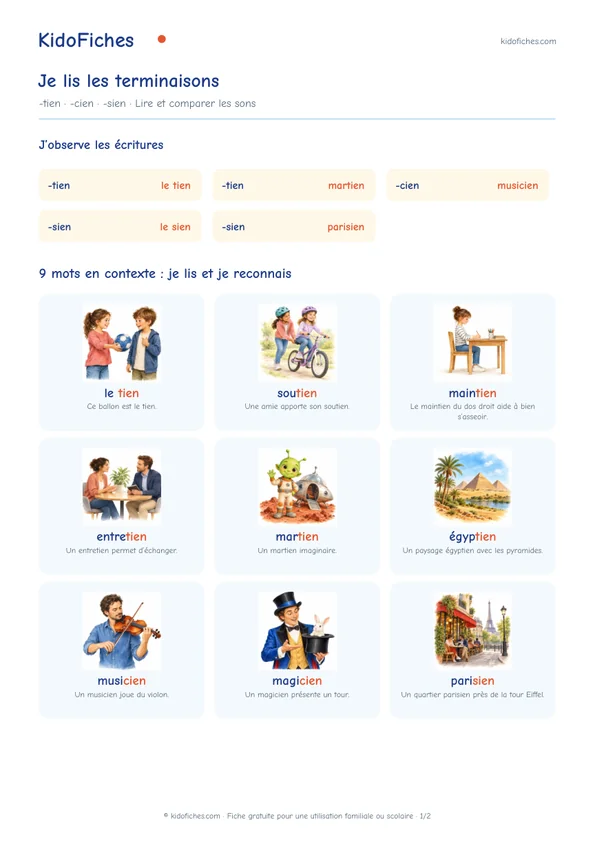 Aperçu réel du PDF -tien · -cien · -sien